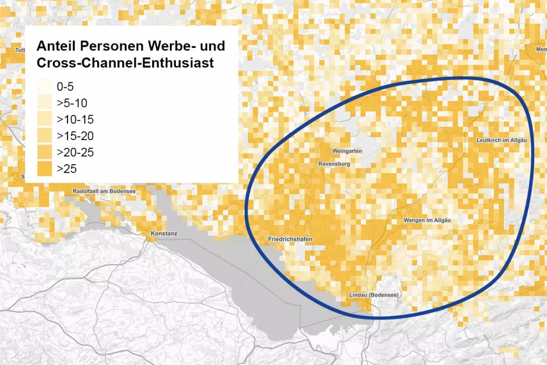 Zahlreiche Werbe- und Cross-Channel-Enthusiasten finden Sie unter anderem nordöstlich des Bodensees