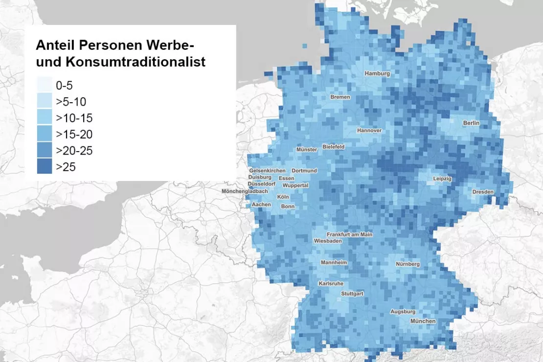 Werbe- und Konsumtraditionalisten finden Sie vor allem in den ländlichen Gebieten Mitte- und Ostdeutschlands