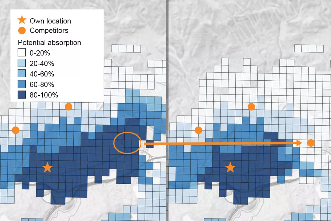 Change in the potential utilization when a competitor opens a new location