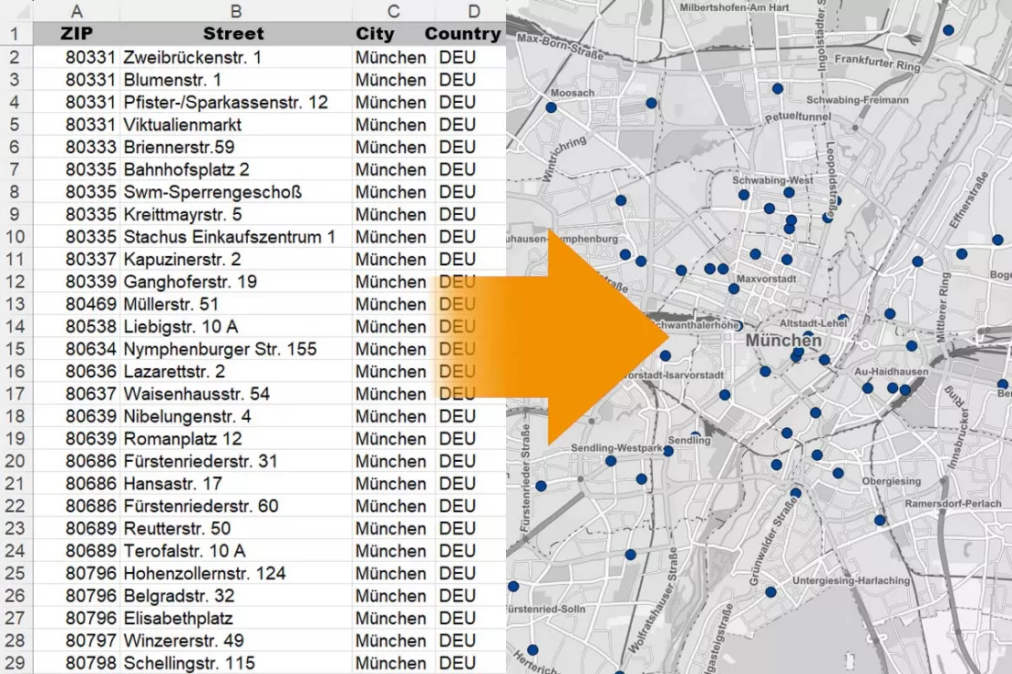 With our WIGeo QGIS plugin, you can easily geocode Excel tables 