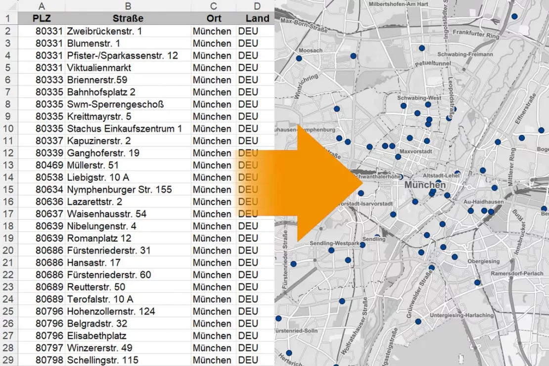 Mit unserem WIGeo QGIS Plugin können Sie ganz einfach Excel-Tabellen geokodieren