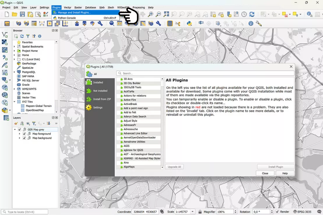 The functions of QGIS can be expanded by various plugins