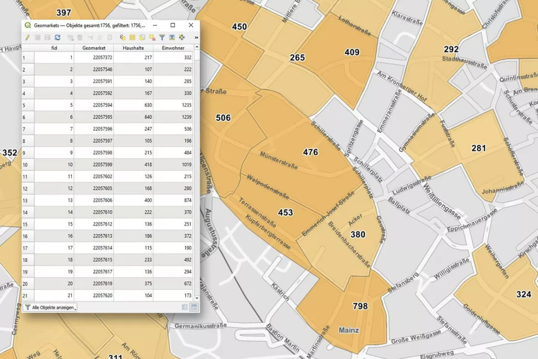 Umfassende GIS- und Geomarketing-Funktionen bietet WIGeo QGIS