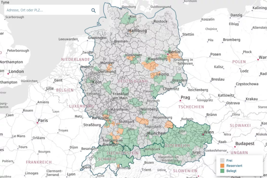 Landkarte auf der Website für Franchisenehmer